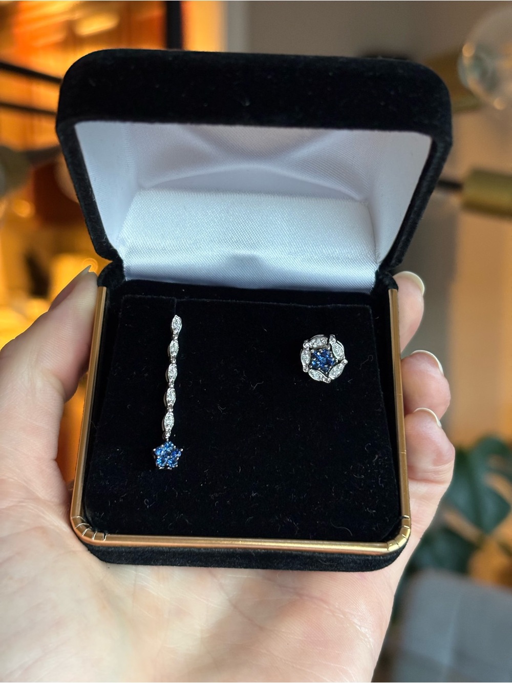 14k Gold Diamond & Blue Sapphire Convertible Drop Stud Earrings